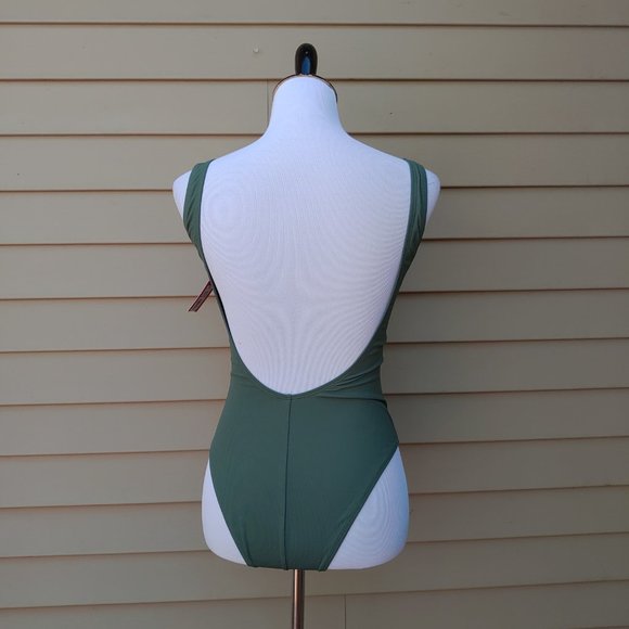 Xhilaration Green Ribbed One-Piece Swimsuit Lace-up Neckline Cheeky NWT - Picture 8 of 13